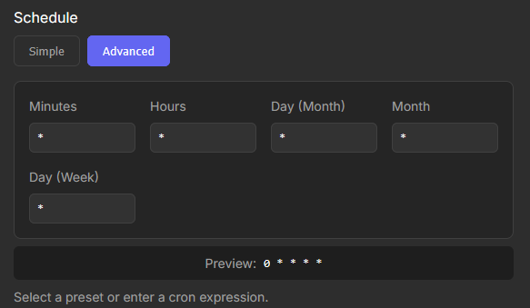 The six fields of the Advanced Cron Schedule
