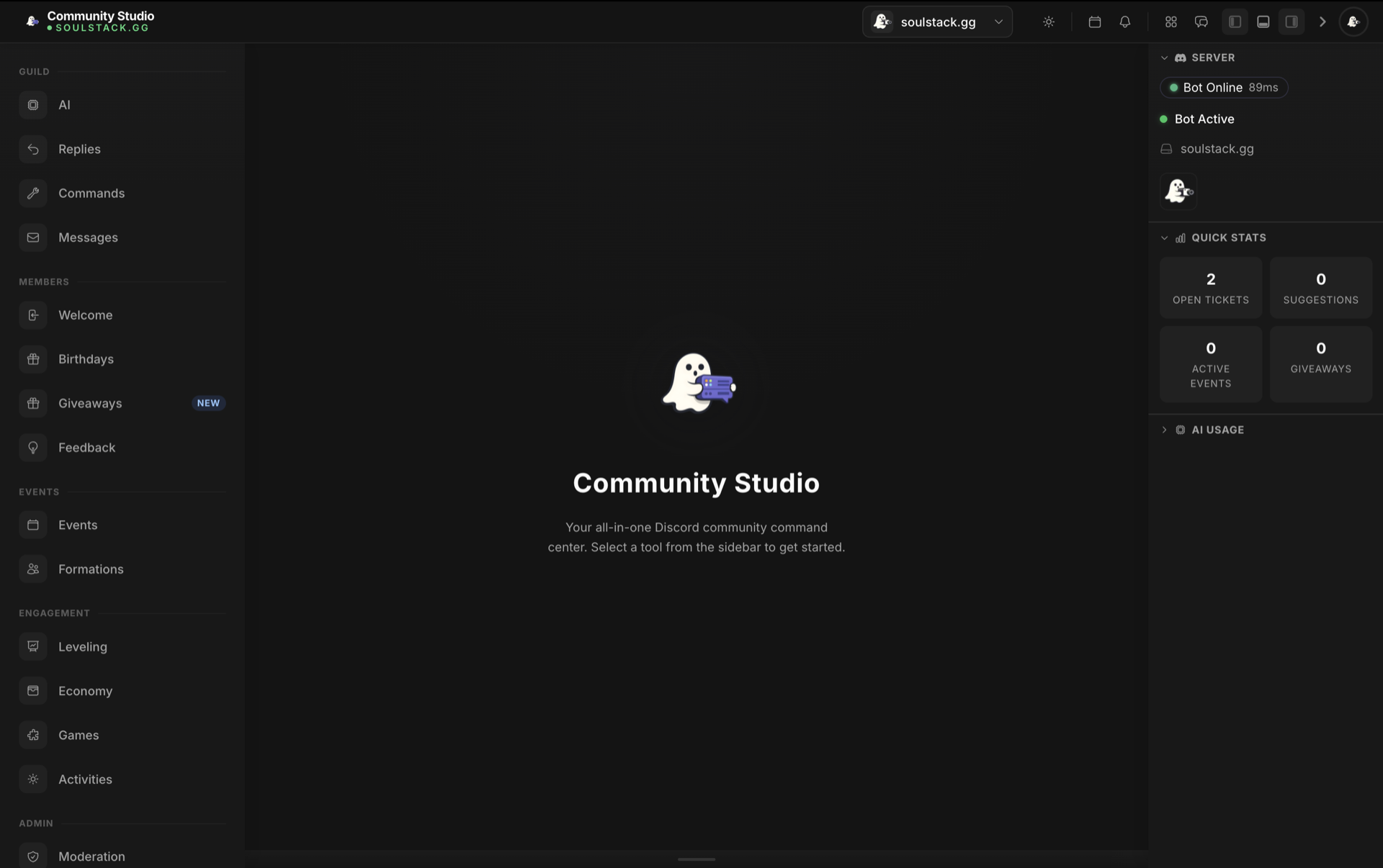 Community Studio Discord workspace for a Soulstack server