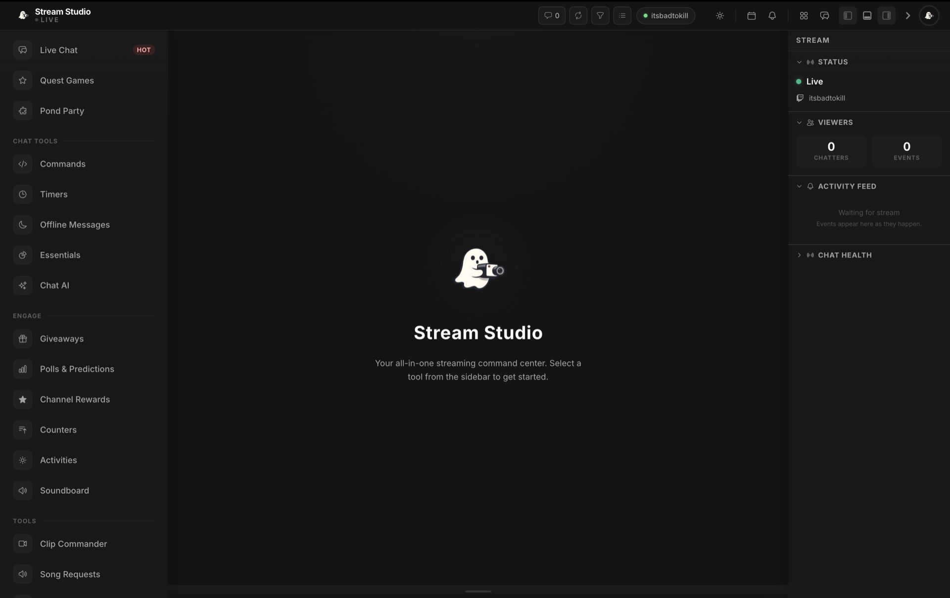 Stream Studio home view inside the Creator Console